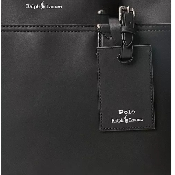 Polo by Ralph Lauren Black Leather Laptop Briefcase with Removable Strap - Picture 4 of 8